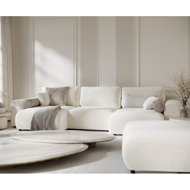 Six-seater panoramic sofa, Beige Velvet
