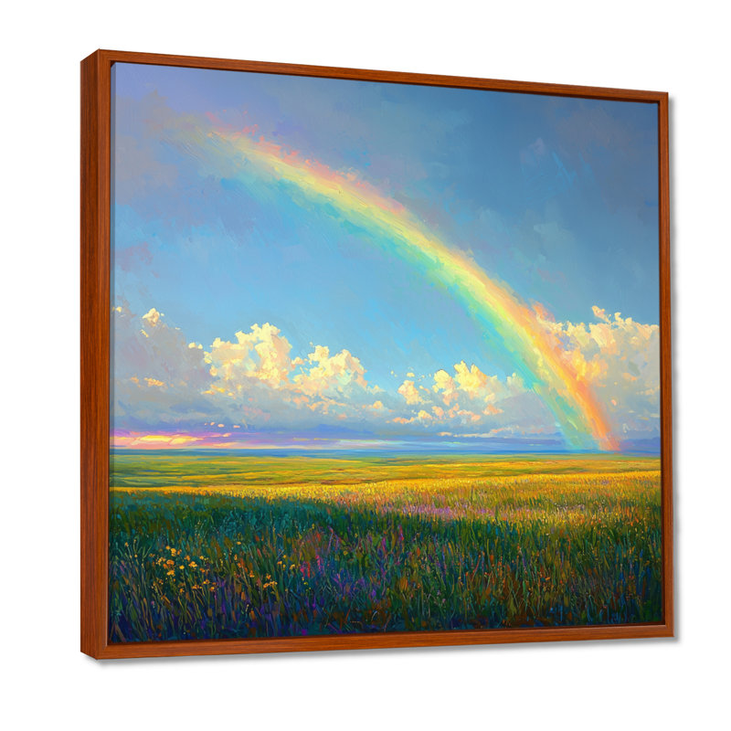 Rainbow Over The Windy Plains II - art mural arc-en-ciel pour le salon, Impression encadrée flottante, H 36 po x l 36 po