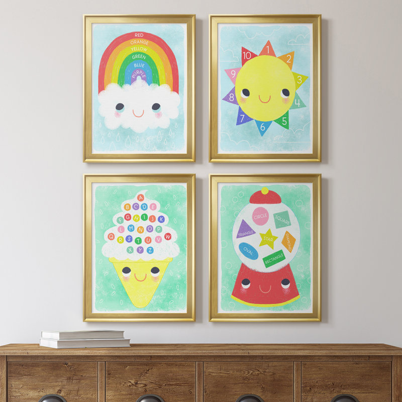 Rainbow Colors - Ensemble de 4 peintures sur toile encadrées, Or, H 22,5 po x l 122 po x P 1,5 po