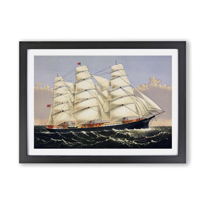 A Sailing Clipper Ship - Single Picture Frame Painting, 24cm H x 33cm W x 2cm D, Black Framed