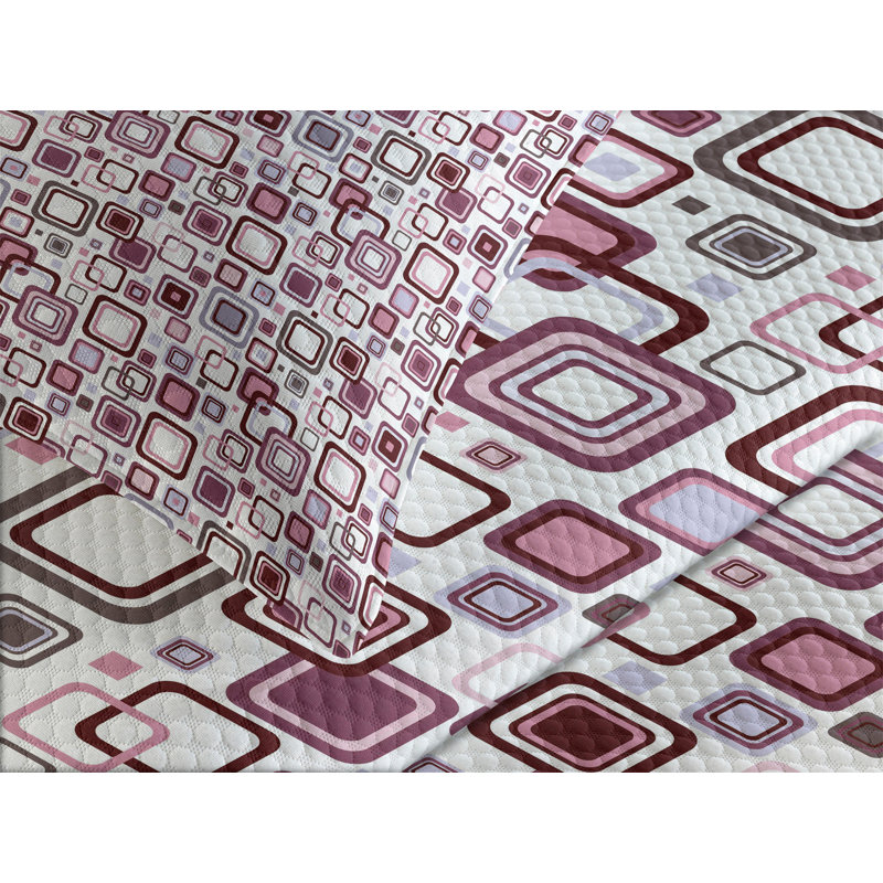 Ambesonne Geometric Bedspread Abstract Square Shape Brown Purple Grey, King Coverlet/Bedspread + 2 Pillow Shams