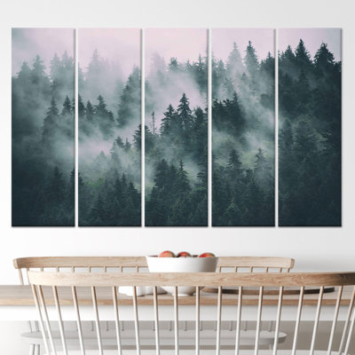 Art mural sur toile Misty Mountain: imprimé paysage de forêt, toile tendue 5P