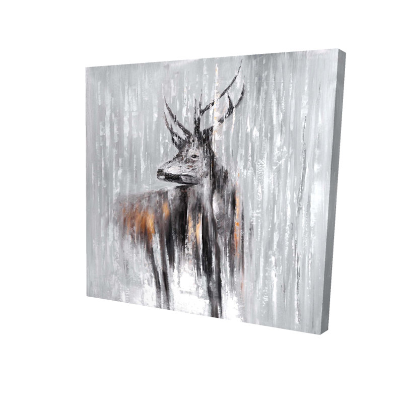 Cerf dans la forêt - toile de décoration rustique grise