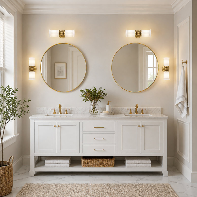 Appliques murales Farmhouse avec verre de lait en forme de cloche, laiton brossé, White, Brushed Brass