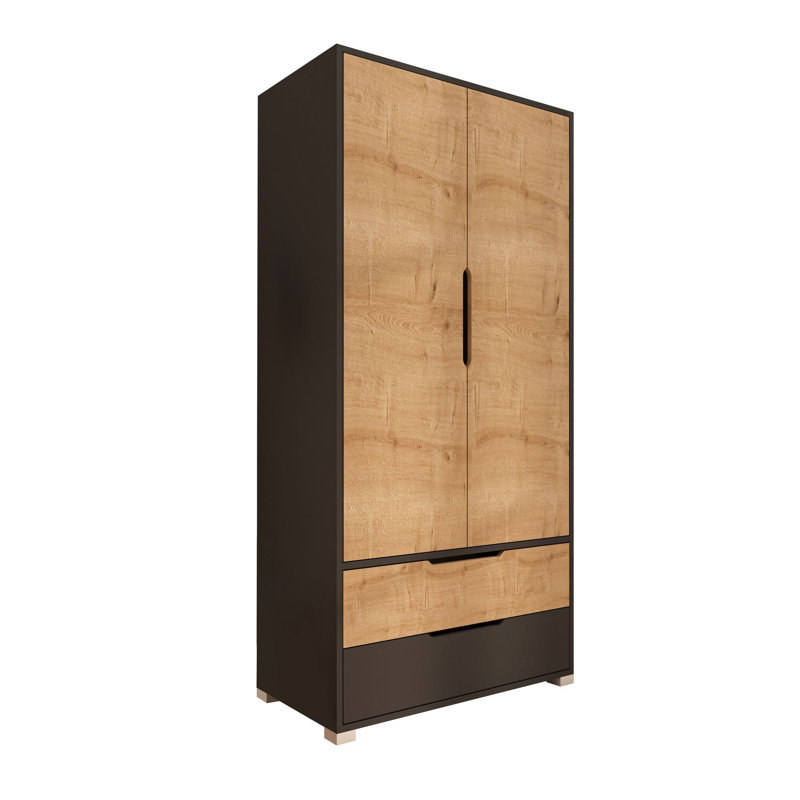 Modern Wardrobe with Numerous Shelves, Anthracite & Sapphire Oak, 35.4 x 72.0 x 17.7 inches | 100% Melamine Coated Chipboard, Plastic Legs, Wall-Mountable, 66.1 lbs Capacity | Stylish & Functional Storage Solution