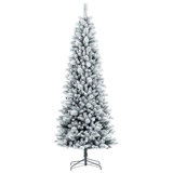 Vickerman 6' x 30" Flocked White Pine Artificial Slim Unlit Christmas Tree with 554 Realistic Flocked PE/PVC Tips and Folding Metal Tree Stand