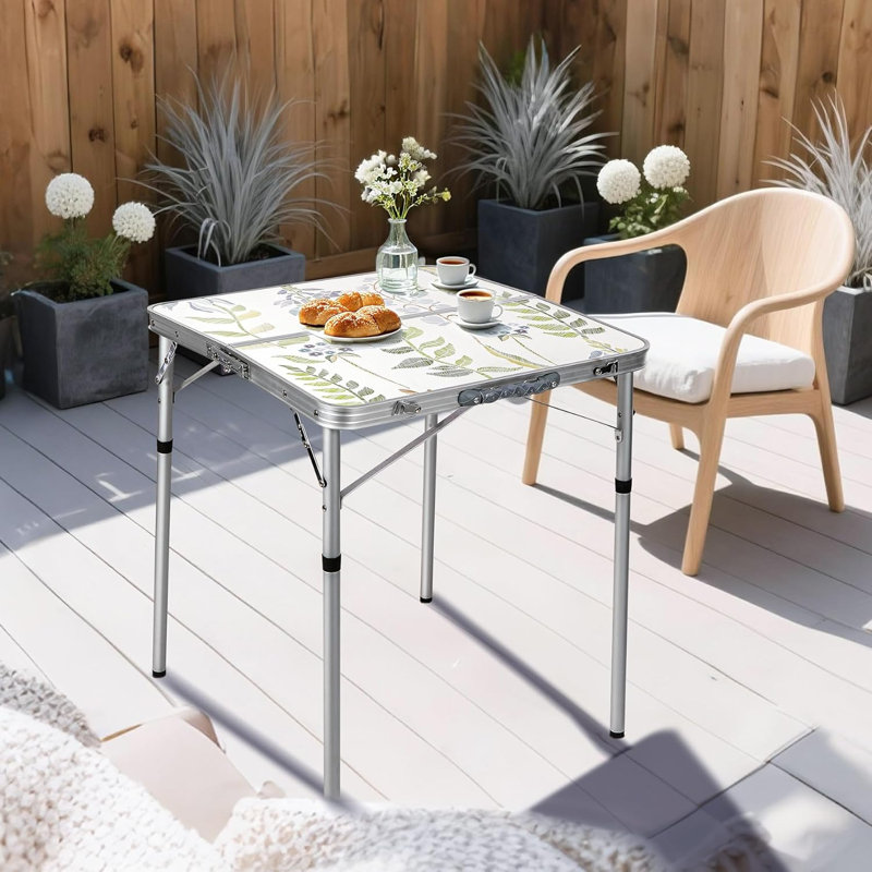 2ft Square Portable Folding Patio Table With Adjustable Height, Aluminum Aluminum Event & Card Table With Carry Handle For Backyard, Bbq & Lawn