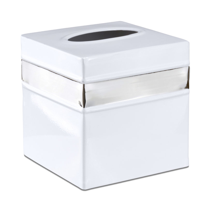 Handcrafted Metal 2-Tone Tissue Box Cover, White