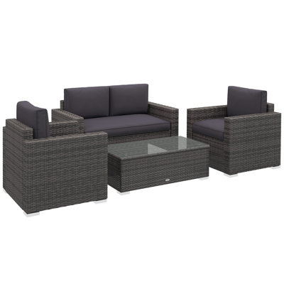 Ensemble de meubles de patio en rotin 4 pièces avec coussins pour le porche