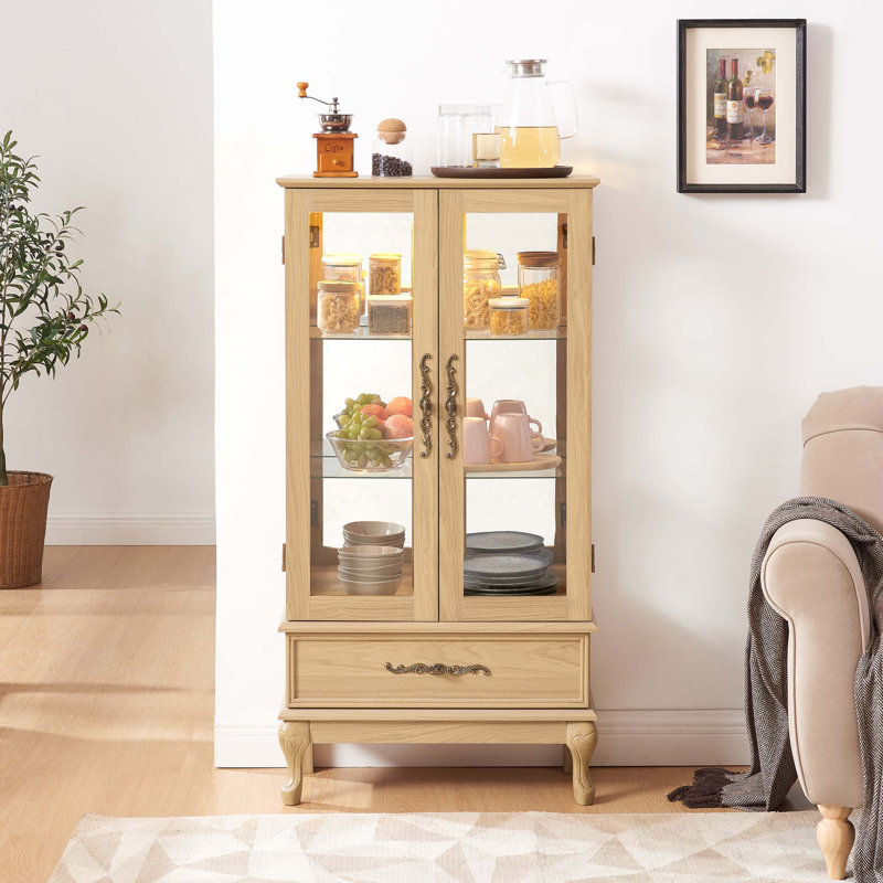 Armoire vitrée avec porte vitrée Curio, Chêne clair
