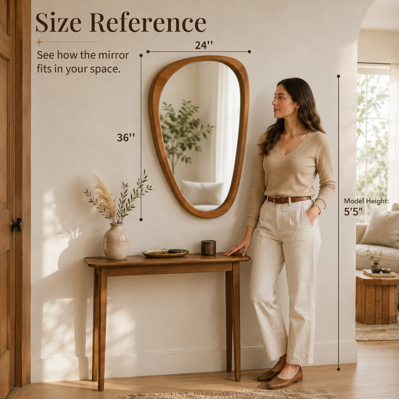Solid Wood Asymmetrical Accent Mirror, Warm Walnut, 36" x 24"