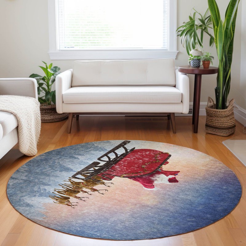 Premium Machine Washable Cerrito AMF212 Blue Rug, Round 8'