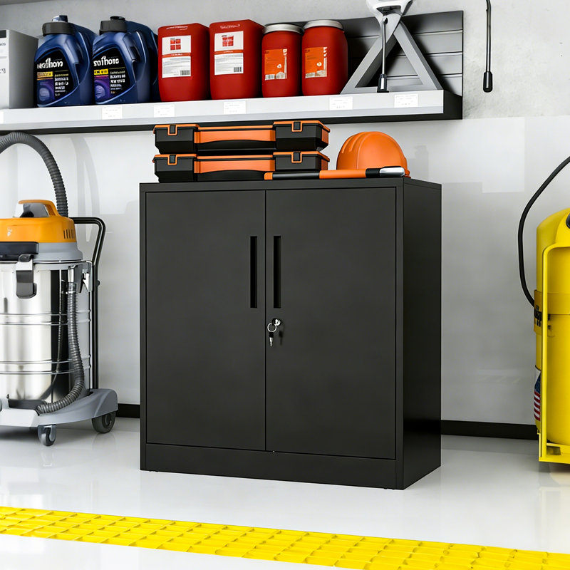 Heavy-Duty Metal Storage Cabinet with Lock - Black Garage Shelving Unit