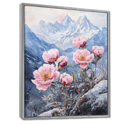 Pivoines par les sommets enneigés II - pivoines, art encadré