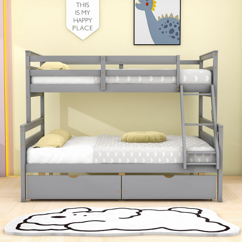 Cohron Kids Twin Over Full Bunk Bed with Drawers, Gray
