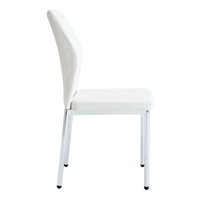 Chaise de luxe (6): cuir PU blanc, pieds en métal, dossier à rayures verticales élégant pour le salon de 6 fauteuils: matériau, support argenté