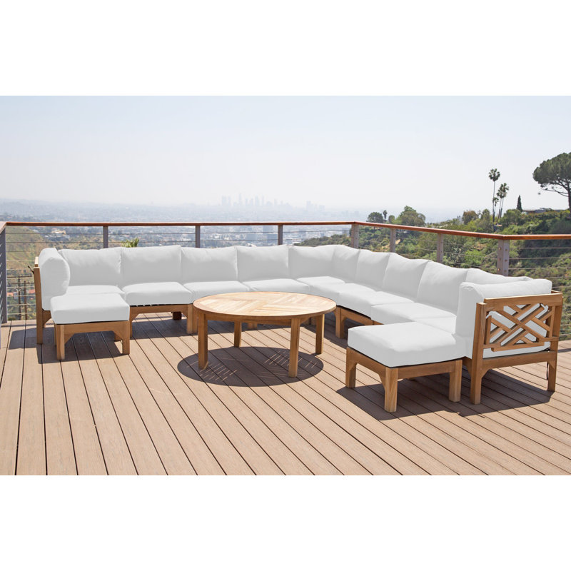 Ensemble de conversation d'extérieur 8 personnes avec coussins Monterey Teak, Blanc
