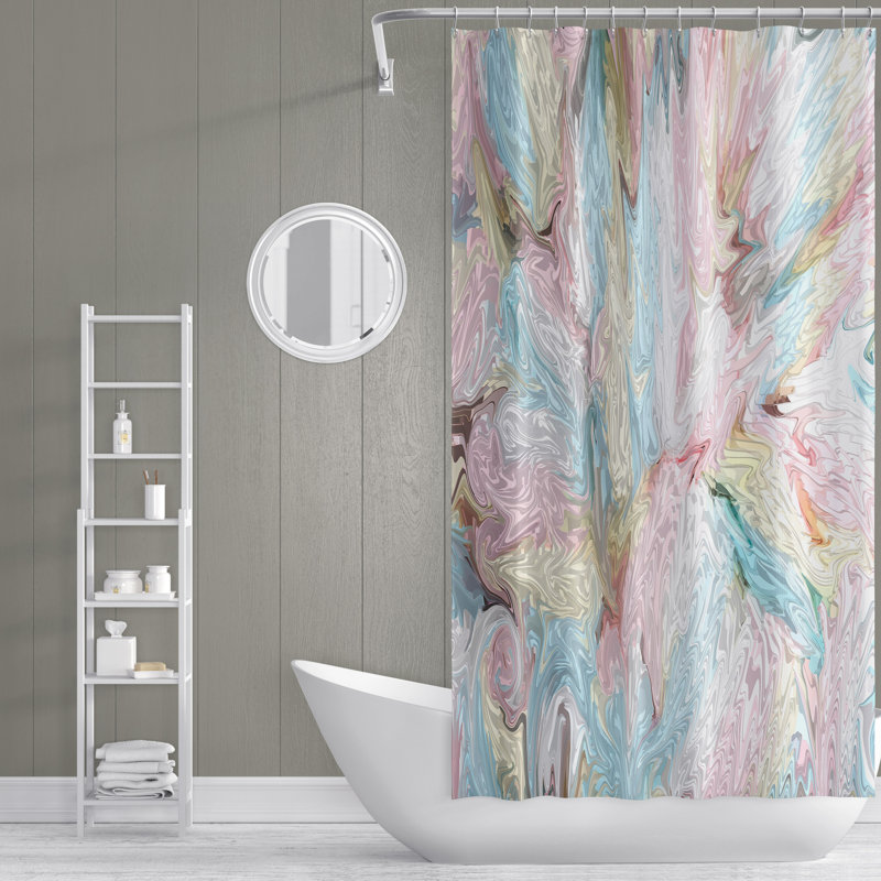 Rideau de douche simple abstrait, H 93 po x l 70 po, Motif floral rouge et rose