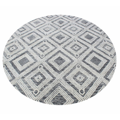 Hand Tufted Black & Ivory Geometric Diamond Pattern Wool Area Rug