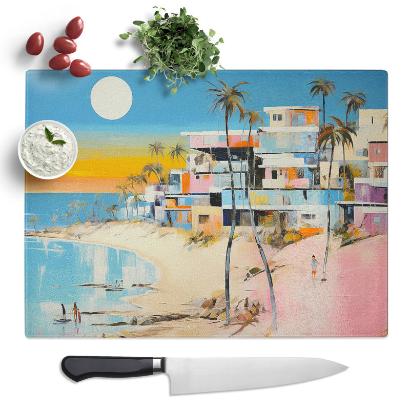 Beach Contemporary  Glass Chopping Board