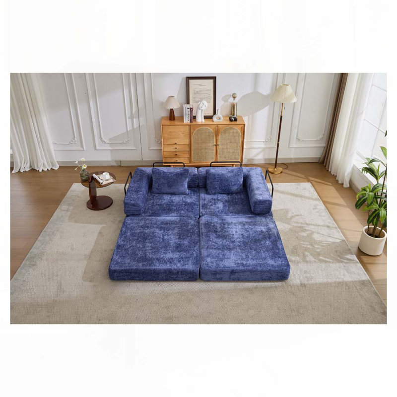 Canapé-lit Chenille, H 24,8 po x l 79 po x P 39 po, Bleu très foncé