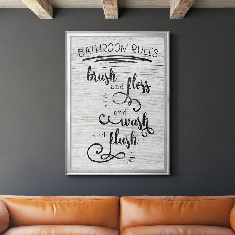 "Bathroom Rules" - Art textuel sur toile, H 26,5 po x l 36,5 po x P 1,5 po, Argent