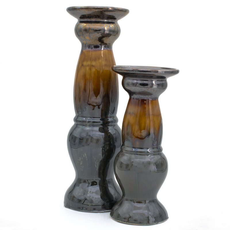 Patina Sienna Candle Holder, 14.25" H x 4.5" W x 4.5" D