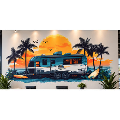 Autocollant mural véhicule récréatif pour véhicule récréatif, autocollant mural de remorque de voyage, art mural de camping tropical, décor de concessionnaire de véhicule récréatif, décoration murale de voyage sur la plage 757MV