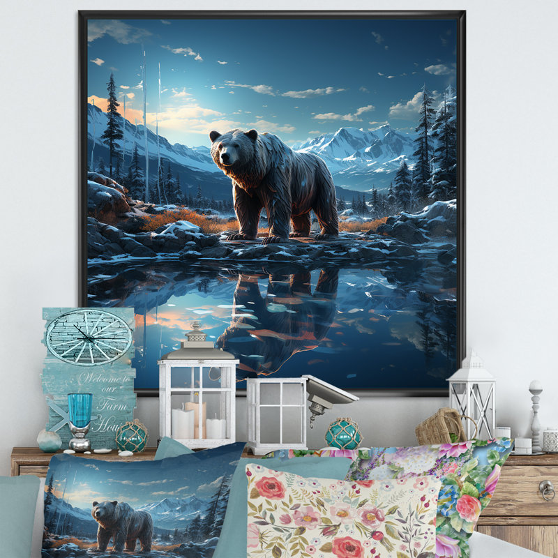 Abstrait d'un ours en harmonie I, H 24 po x l 24 po x P 1 po, Cadre flottant noir