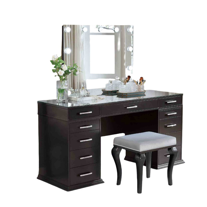 Meuble-lavabo 1Pc avec tabouret rembourré 8Mm, Gris