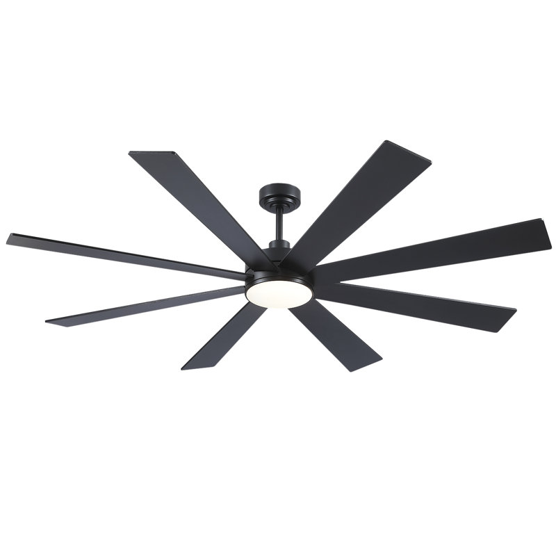 Ventilateur de plafond 72 pouces à 8 pales de style campagne moderne avec lumières et télécommande, Noir