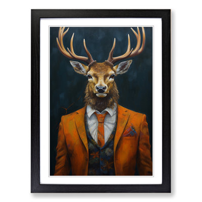 Stag In A Suit Painting No.4 - Single Picture Frame Print on Wood