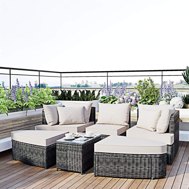 Ensemble de conversation pour patio 6 pièces, Coussin beige / structure grise