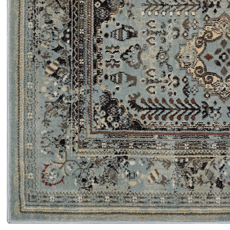 Modway Enye Distressed Vintage Floral Lattice Area Rug in Brown and Silver Blue, Rectangle 8' x 10'
