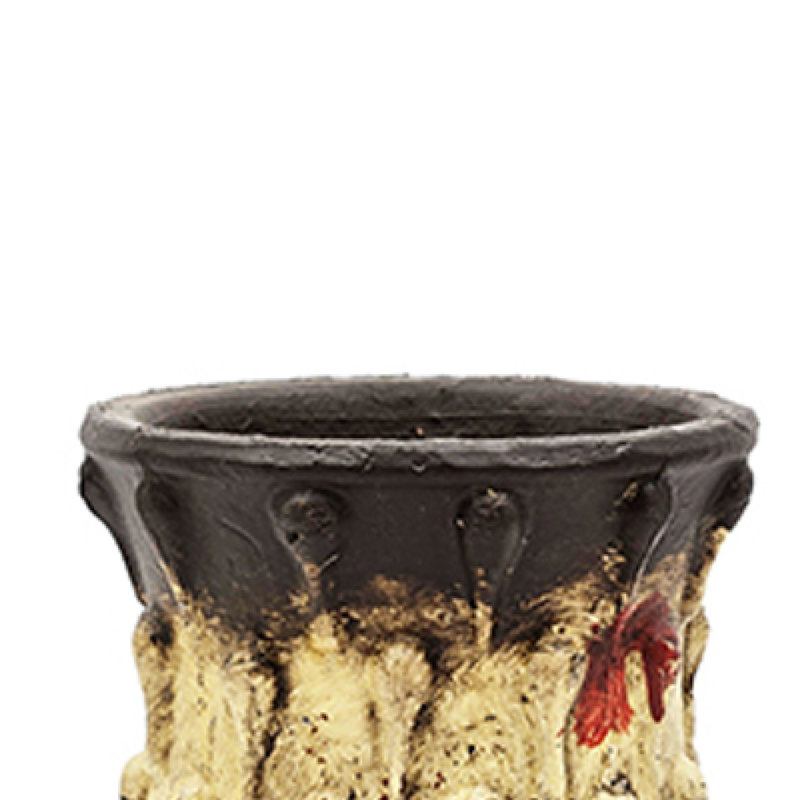 Decorative Flower Vase, 10 Inch Textured Red Cream And Brown Terracotta