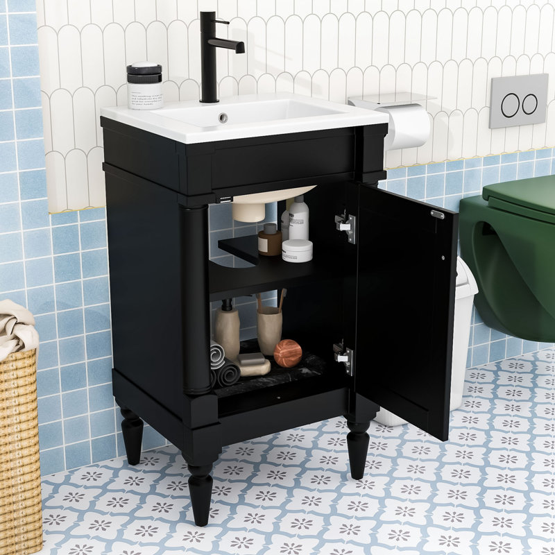 Meuble-lavabo de style rétro avec rangement intelligent et assemblage facile, Noir