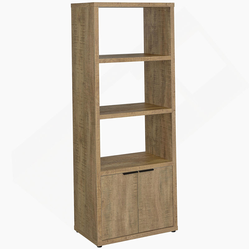 Bibliothèque à 3 tablettes avec cadre en bois et armoire à deux portes