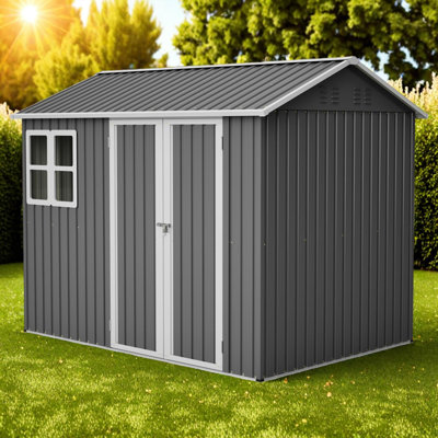 8' x 6' Large Steel Outdoor Storage Shed with Lockable Doors and Sloped Roof