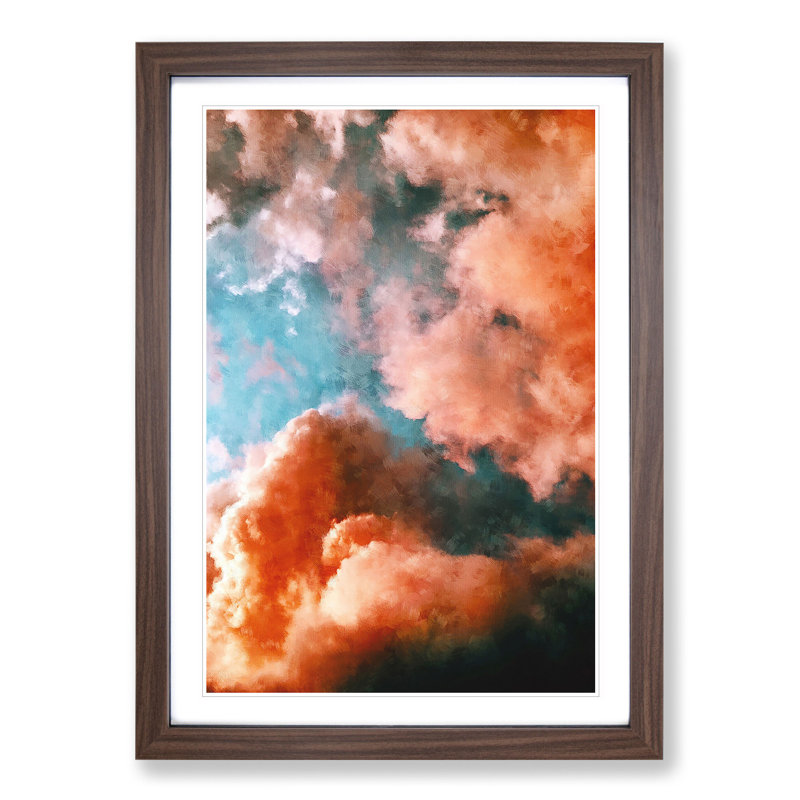 Clouds in Bloom Pink and Green - Picture Frame Graphic Art, Walnut Framed, 36cm H x 27cm W x 2cm D