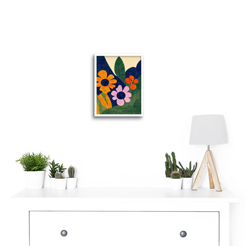 Abstract Bright Matisse Style Flowers - Print, 25.9cm H x 20.6cm W x 1.5cm D, White Framed Paper