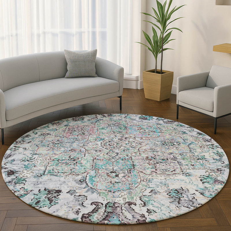 Premium Machine Washable Mayfield AMF2138 global Rug, Sky, 8' Round