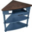 Table basse d'angle compacte à 3 niveaux avec pieds en bois massif, bleu marine / espresso pour les petits espaces