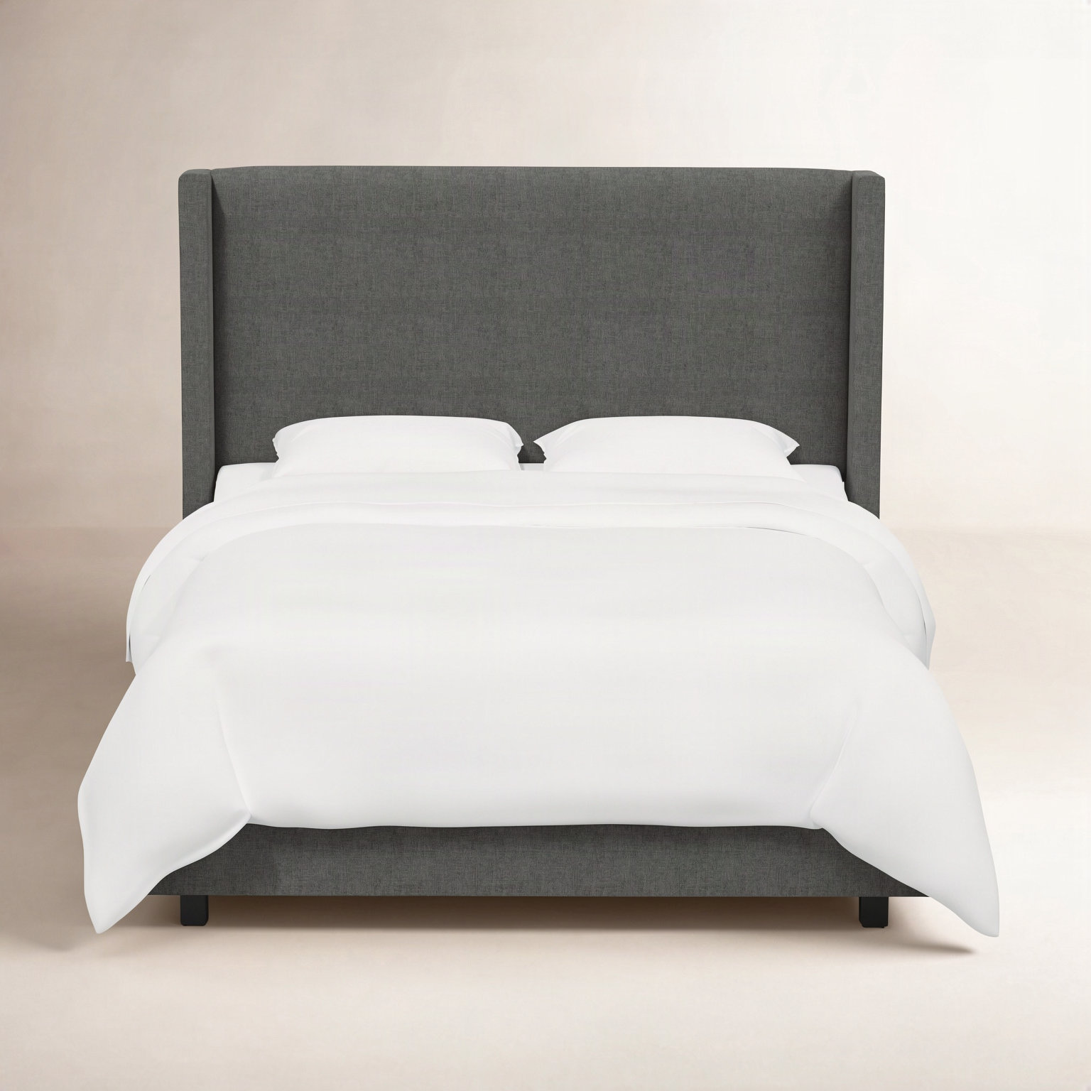 Hanson Upholstered Wingback Bed, Full/Double, Zuma Charcoal Textured Linen