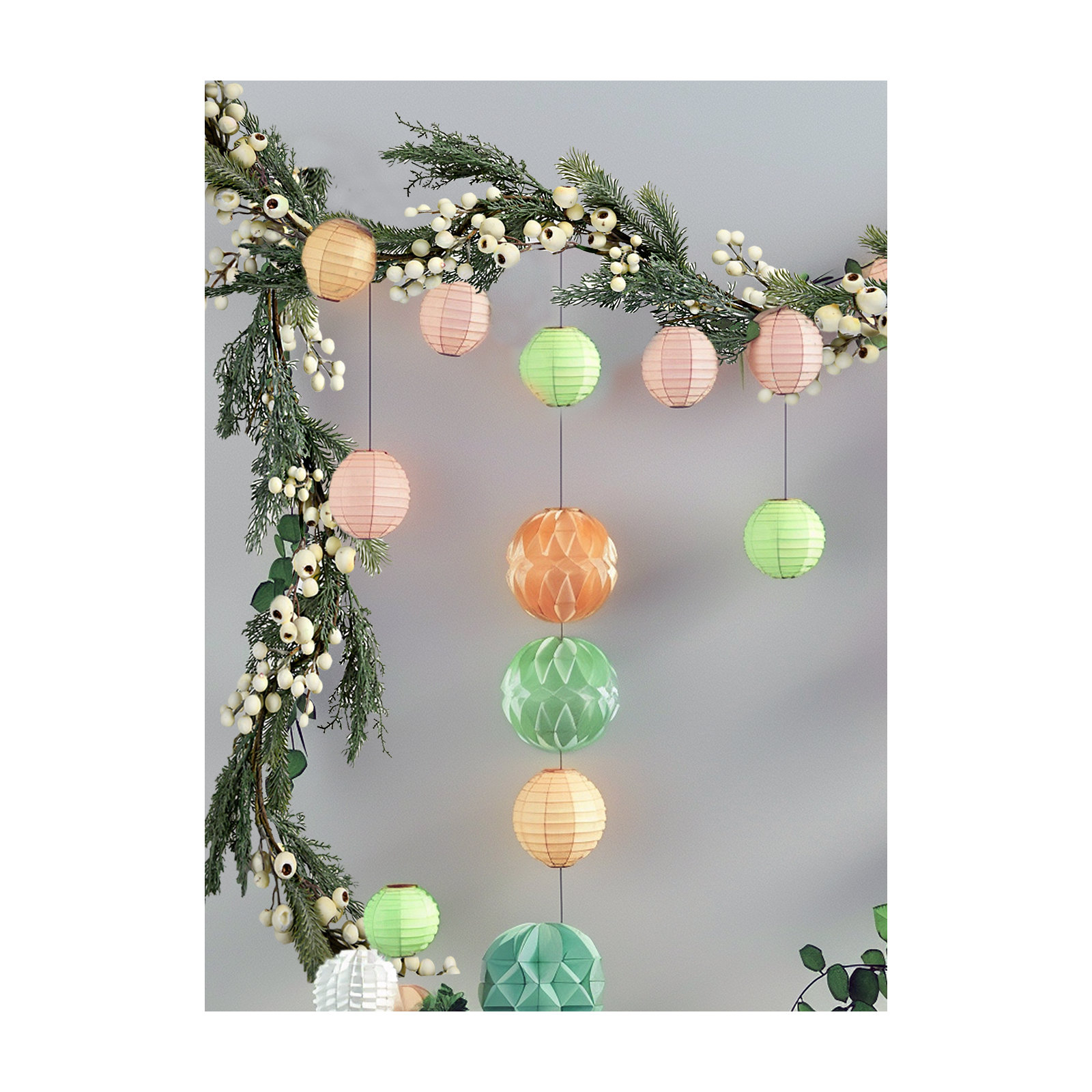 The Holiday Aisle® Classic Winter Berry Garland, Green;White