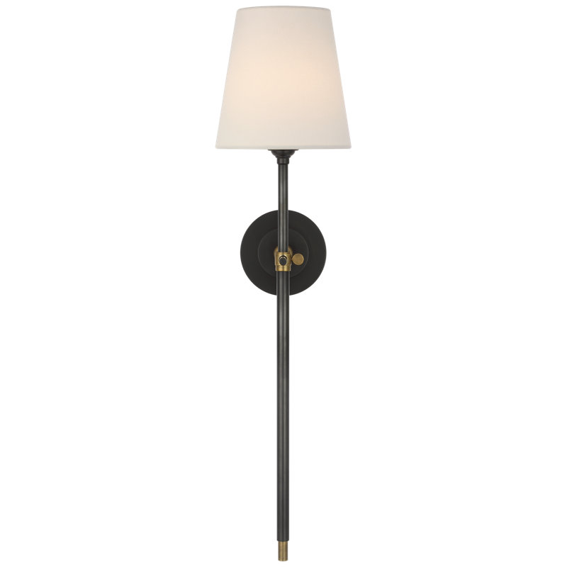 Thomas O'Brien Bryant 27" Cordless Tail Sconce with Linen Shade, Bronze/Hand-Rubbed Antique Brass