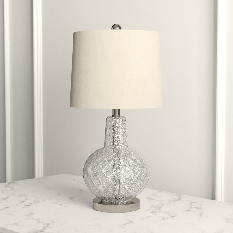 Atlas 24" Silver Mercury Glass Table Lamp with Ivory Shade