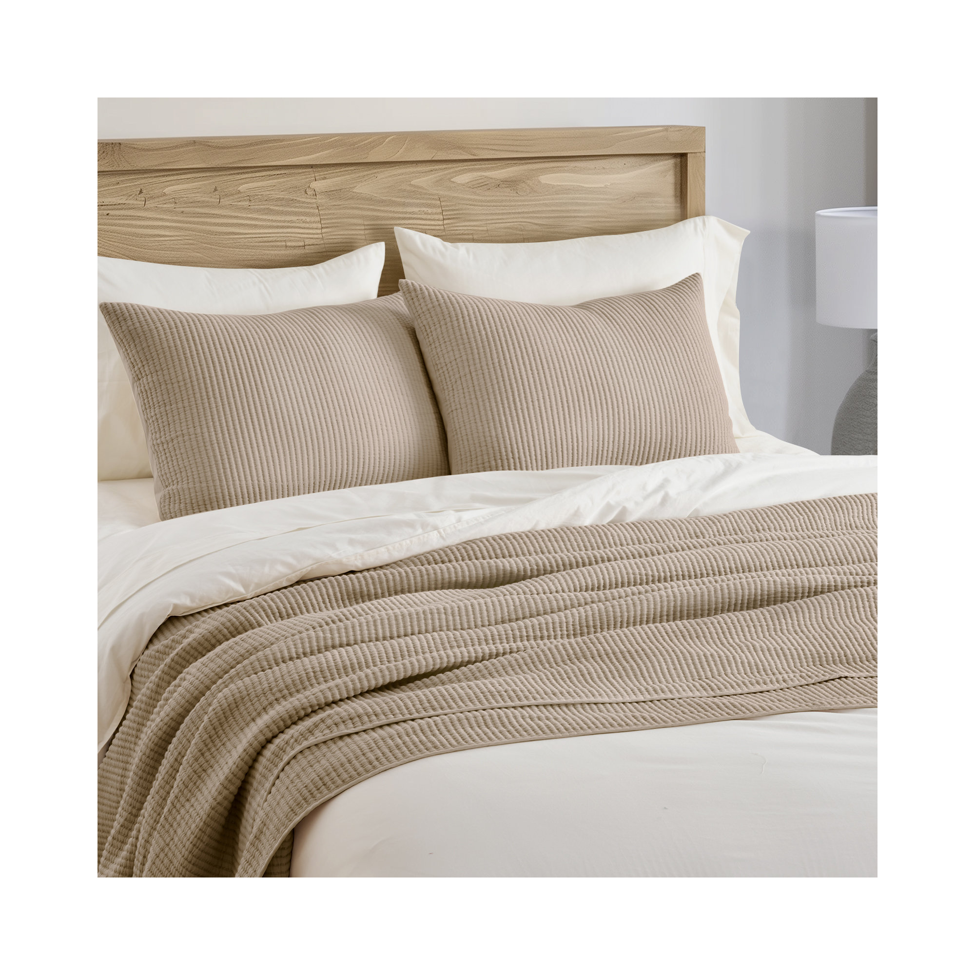 Ribbed Matelassé Cotton Coverlet Set, Urban Taupe, King Quilt + 2 King Shams