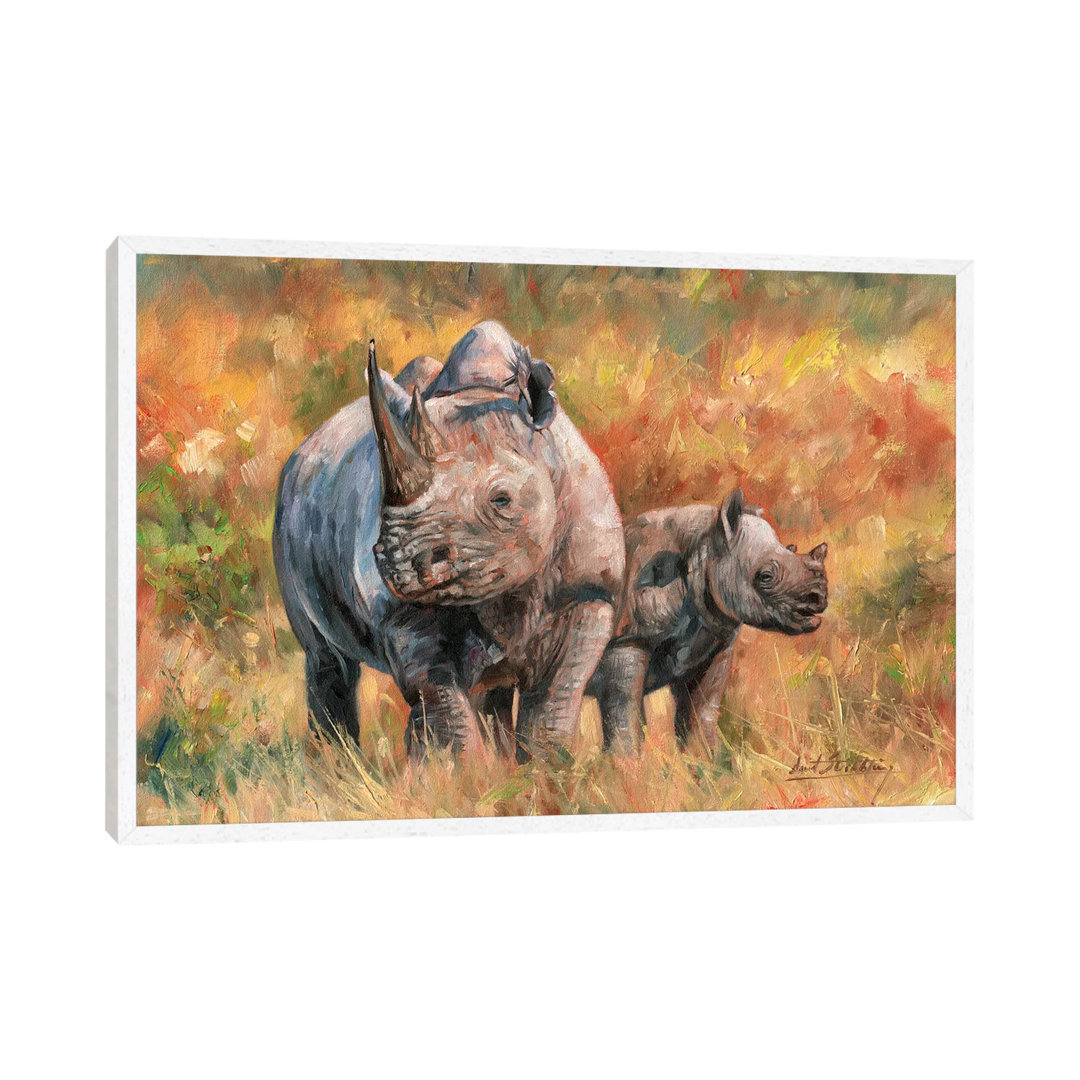 Nashorn und Baby von David Stribbling - Galerie-verpackte Leinwand Giclée