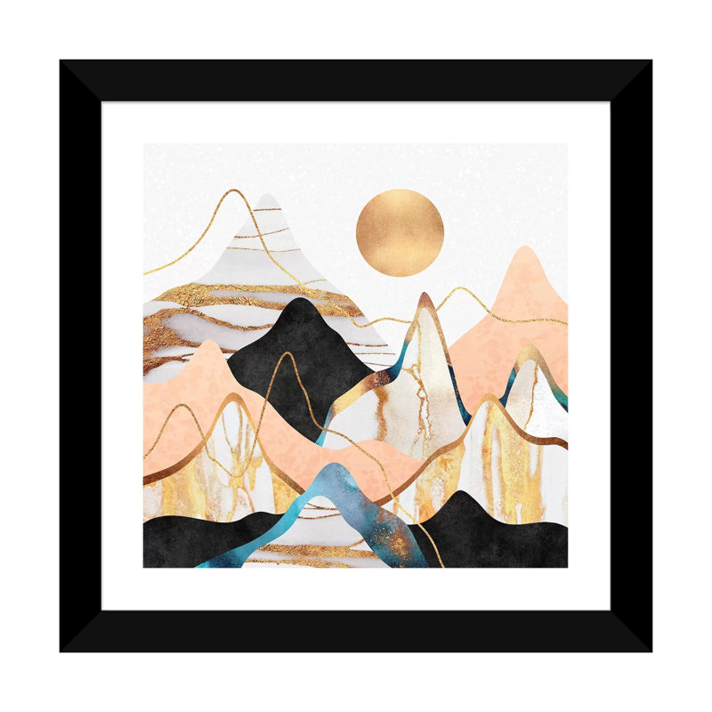 Impression d’art graphique, "mountainscape III" par Elisabeth Fredriksson, H 24 po x l 24 po x P 1 po, Papier encadré noir