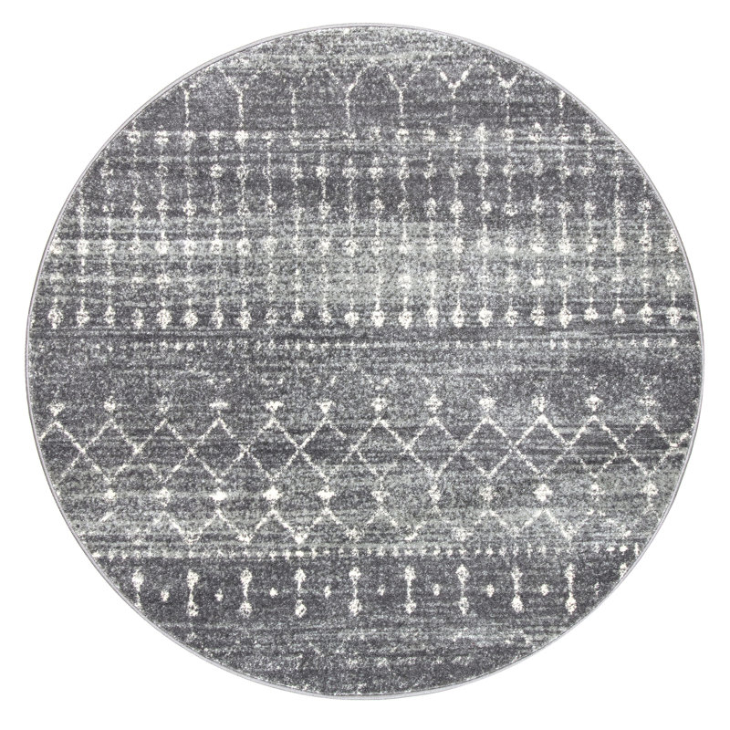 Amanuel Moroccan Geometric Area Rug in Dark Gray, Round 10'